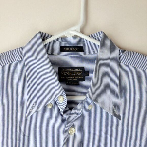 Pendleton Mens Large Blue White Striped Bridgeport Button Down LS Shirt - Picture 3 of 4